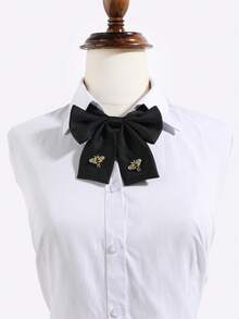 1 Set Women's Casual Solid Color Bee Adjustable Collar Bow Tie Set, Suitable For Campus, Shopping, Dating - Multicolor - View 2