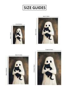 1pc Frameless Cute Ghost & Cat Halloween Wall Art Poster Print Black Cat Lover Gift For Apartment Living Room Bedroom Dorm Party Decor, Room Decor, Prints For Wall - Frameless - View 10