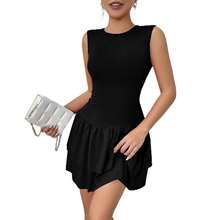 Nuevo vestido de verano para mujer, sin mangas, de color liso, con drapeado y bajo con volantes. - Blanco - Ver 5