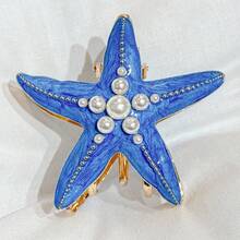 Multiple Cute Ocean Series Enamel Metal Claw Clips, Cartoon Rhinestone-Inlaid Starfish And Anchor Series, Rich And Even Color, Embedded With Exquisite Rhinestones, Versatile Sweet Hair Accessories For Students, Daily Commute, Dating, Beach Vacation, 3D Delicate - Big Starfish - View 11