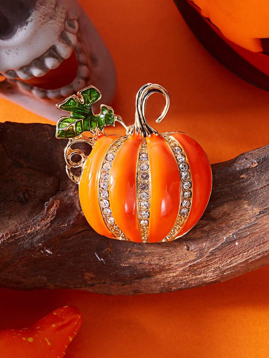 1Pc Glittering Pumpkin Brooch, Suitable For Halloween And Casual Decoration - Multicolor - View 1