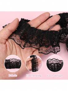 5/10 Yards Double Layer Ruffle Trim, 1.97 Inch Wide Black/White Lace Ribbon, Vintage Embroidered Lace Fabric, Suitable For Sewing, Clothing, Dresses, Crafts, Bags, Gift Wrapping, Wedding Decoration - Double-layer Lace - View 4