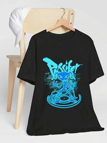 T-shirt casual a maniche corte con girocollo e stampa grafica della band Puscifer per uomo & donna, con stampa di testo, camicia stampata, vestibilità comoda, top versatile, stile streetwear - nero - Visualizzare 1
