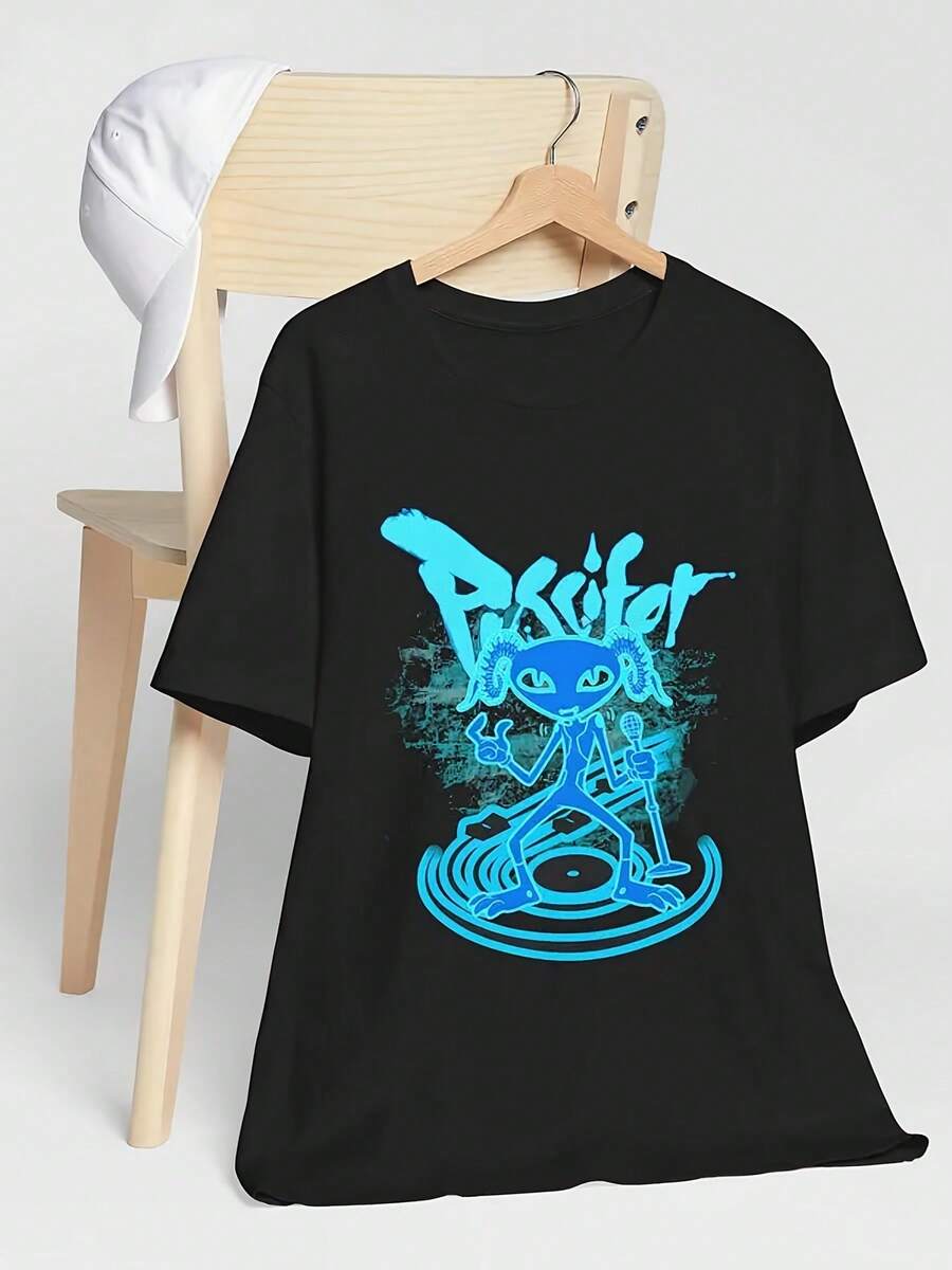 T-shirt casual a maniche corte con girocollo e stampa grafica della band Puscifer per uomo & donna, con stampa di testo, camicia stampata, vestibilità comoda, top versatile, stile streetwear - nero - Visualizzare 1