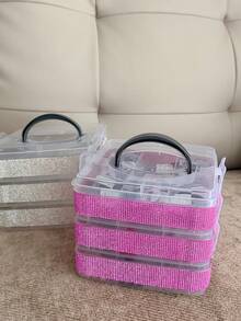 Rhinestone Decorated 3-Layer 18-Compartment Detachable Handheld Storage Box, Hardware Tool Organizer, Contact Lens Storage Case - Multicolor - View 3