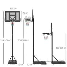 2-In-1 Basketball Hoop Stand, Height-Adjustable From 230 To 305 Cm With Stand, Wheeled Basketball Backboard, Adult Basketball System, Pool, Steel - Black - View 5