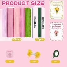 675件裝花束管毛絨花手工套裝,含賀卡與教學影片,全方位DIY花卉製作材料組,質感多色鬱金香配件包,高級雪尼爾桿手工套件 - 675件 - 查看 7