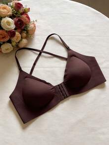 2pcs Front Closure Bra, Women's Cross Strap Design, Sexy Back, Multiple Wearing Styles, Comfortable - Multicolor - View 4