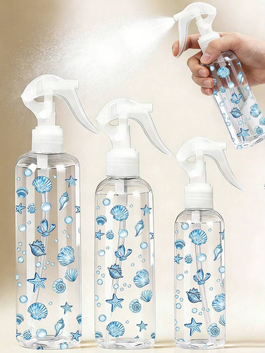 海星與貝殼圖案壓式高壓噴霧瓶,150/300/500ml 化妝水容器,高壓連續自動真空霧化噴霧瓶,透明 PET 可重複填充旅行噴霧瓶,頭髮與臉部噴霧,可重複填充,美髮造型工具,返校季,旅行必需品,教師禮物 - 彩色 - 查看 1