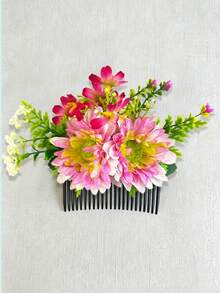 1pc New Style Artificial Fabric Hawaiian Sunflower Floral Greenery Hair Comb, Suitable For Daily Wear, Photography, Hawaiian Vacation, Party, Holiday Gift - Multicolor - View 16