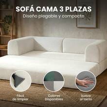Sofá Cama Memory Foam Plegable 3 Plazas |   Sofá Cama Multifuncional Moderno |   Sillón para Sala Sofa Cama Comprimido |   Estructura Resistente |   Dimensiones: 200 x 100 x 71 (Beige) - Gris - Ver 11
