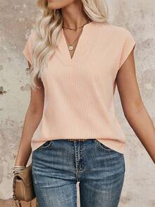 Camisa De Manga Murciélago Con Cuello Acanalado A Rayas - Naranja - Ver 1