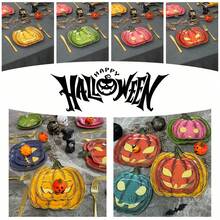 12/36 Stücke 6 sortierte Halloween-Pappteller, Einweg-Essenssteller in Kürbisform 7 Zoll + 9 Zoll, süße Geistergesicht-Dekoration, Halloween-Party-Zubehör (Durchschnittsmischung) - Kürbisteller - Übersicht 7