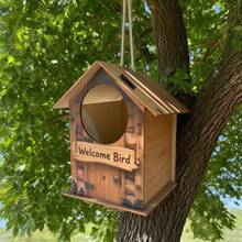 Wooden Assembled Birdhouse, Balcony Hanging Garden Decor To Attract Birds, Hanging Outdoor Garden Decoration, Bird Cage, Hanging Bird Feeder - Perfect For Garden And Patio Decor, Outdoor Bird Feeder | Rustic Style | - Maple - View 8