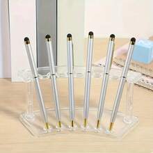 1 Set Plastic Pen Holder, 6-Slot Pen Display Rack . Eyebrow Pencil Holder . Makeup Brush Holder . Storage Rack, Suitable For Home Office And Store Use, Desktop Display Rack, Office Desk Accessories, Office Supplies - Multicolor - View 10