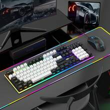 True RGB Full Size Keyboard And Mouse Combo, Silent Typing, 2-In-1 Combination, Mechanical Feel USB Membrane Keyboard, Suitable For Office And Gaming, Home Gift, PC And Laptop (Black & White) - View 10