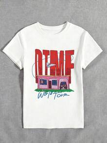 夏季圓領 DTMF 圖案修身正肩 T-shirt，度假旅行海灘穿搭 - 白色6 - 查看 3