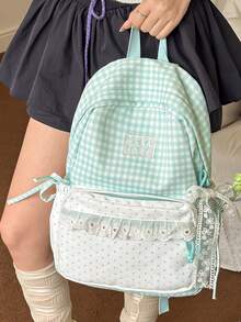 Contrast Color Star Decor Backpack, Large Capacity, Suitable For Travel, Shopping, Vacation, Japanese Style, Back To School - Green - View 2