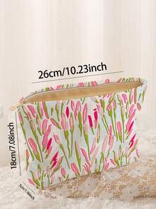 1pc Portable Cosmetic Storage Bag With Floral Pattern Double-Sided Print Travel Zipper Makeup Bag Multi-Functional Toiletries Organizer - Multicolor - View 3