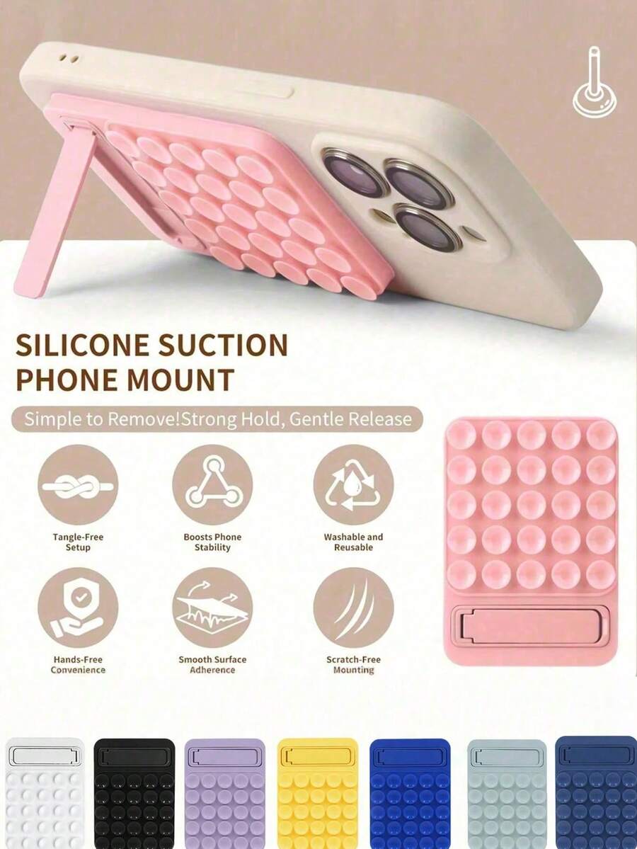 Silicone Phone Suction Cup Holder, Adjustable Phone Stand With Suction Cup And Metal/Adhesive Base, Hands-Free Multi-Scenario Phone Holder - Multicolor - View 1