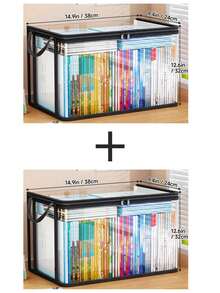 Extra Large Transparent Book Storage Bag, PVC Foldable Display Box With Lid, Waterproof Zipper, Reinforced Handle, Dust-Proof Transparent, Suitable For Books, Comics, DVDs, Toys, Clothes, Wardrobe, Moving Packaging, Home Storage Container,Bedroom Room Decor,Back To School - Multicolor - View 12