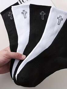 1/5 Pairs Men's Women's Knitted Mid-Calf Socks Black White Warm Socks Long Socks Casual Socks Sports Socks Fashionable Suitable For Autumn/Winter Daily Wear - Multicolor - View 10