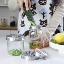 1pc Stainless Steel 304 Manual Grater Lid, Suitable For 86mm/70mm Mason Jar/Glass Jar, Rust-Proof Slicer For Lemon/Cucumber/Cheese And More - View 1