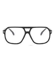 1 Pair Men's Casual Glasses, Brown PC Square Frame, Double Bridge Design, Minimalist Solid Color Style - Clear - View 3