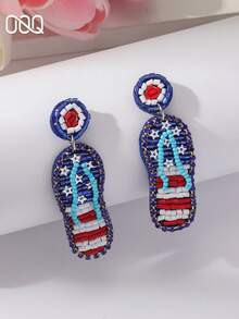OOQ 1 Pair Casual Minimalist Blue White Red Beaded Star Stripe American Flag Decorative Earrings, Elegant Fashion Personalized Versatile Women Earrings, Daily Wear Commute, American Independence Day, Presidents Day Holiday Gift - Slippers - View 2