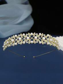 2pcs/Set Kids Girls Gold Silver Faux Pearl Rhinestone Leaf Tiara Headbands For Birthday Party, Princess Dress-Up, Performance, Theme Park & Photos - Multicolor - View 8
