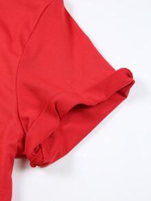 Camiseta de manga corta para mujer con estampado del número 7 de Portugal, nueva colección primavera-verano 2026, top casual versátil con mangas cortas y cuello redondo, - Rojo - Ver 4