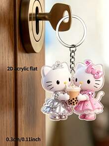 2 Pcs Multi-Function Decorative Pendant, Unisex Keychain With Shiny Cat Cute Cartoon Pattern, Backpack Accessory, Fun Pendant - Multicolor - View 3