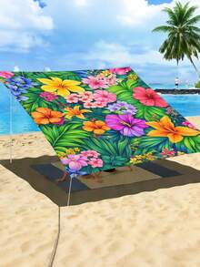 1pc Plant Leaf Floral Print Design Sunshade Awning, Outdoor Shade Cloth And Canopy, 2D Flat Printed Tent, Washable, Suitable For Garden, Camping, Beach, Yard, Poolside And More, Poles Not Included - Multicolor - View 67