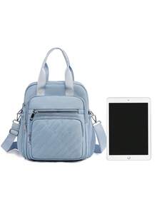 Women's Fashion Backpack With Embroidered Letter Decor, Hand-Carry, One Shoulder And Crossbody Options, Suitable For Travel, Shopping, Parties And School - Blue - View 7