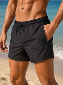 Men's Anthracite Mesh Swim Shorts With Plain Pockets - Grey - View 3