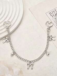 1pc Bowknot Pattern Handbag Chain Accessory, White Bowknot Pendant Handbag Extension Chain, Decorative And Replaceable Metal Bag Chain, Fashion Pendant, Beach Vacation Style, Bowknot Y2K Kawaii Keychain - Silver - View 4