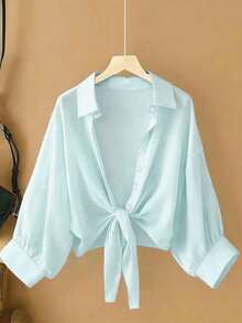 New Women's Casual Solid Color Chiffon Blouse With Short Batwing Sleeves - 賽萊斯特 - 查看 1