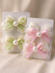 2pcs Cute Bow Pearl Hair Clips, Children's Hair Accessories, Non-Damaging, Versatile For Daily Wear And Back To School - Multicolor - View 20