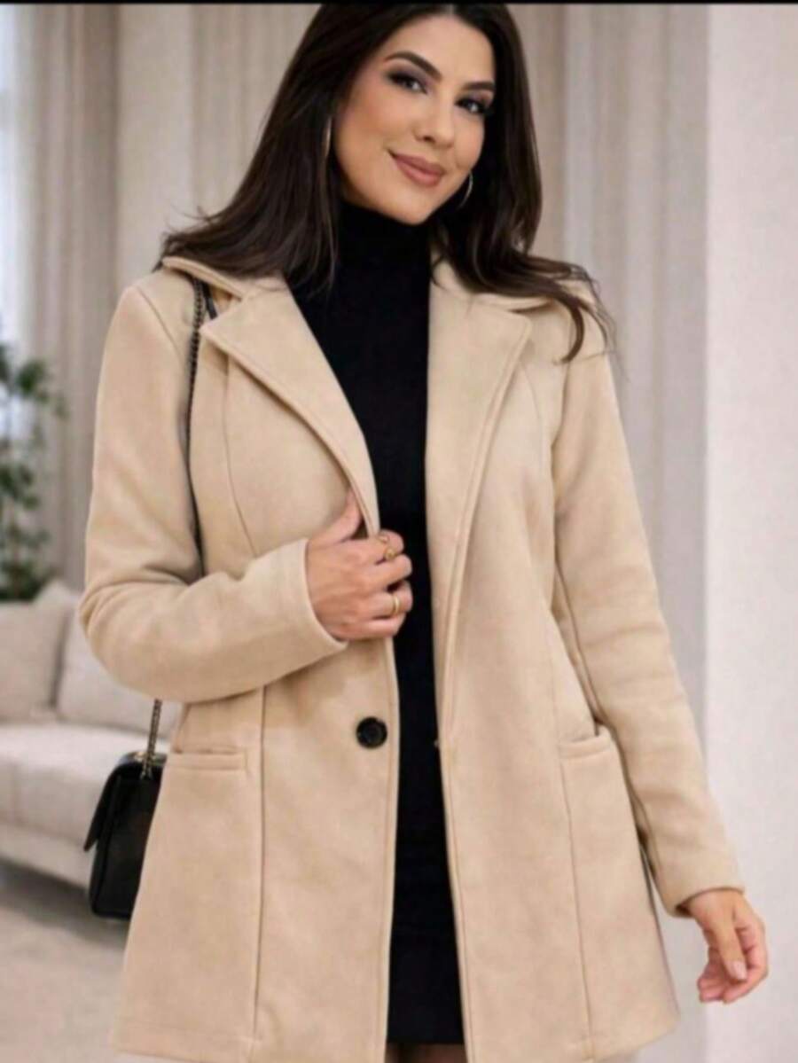 Women's Medium-Warm Wool Blazer/Overcoat For Winter - Elegant - 淺米色 - 查看 1