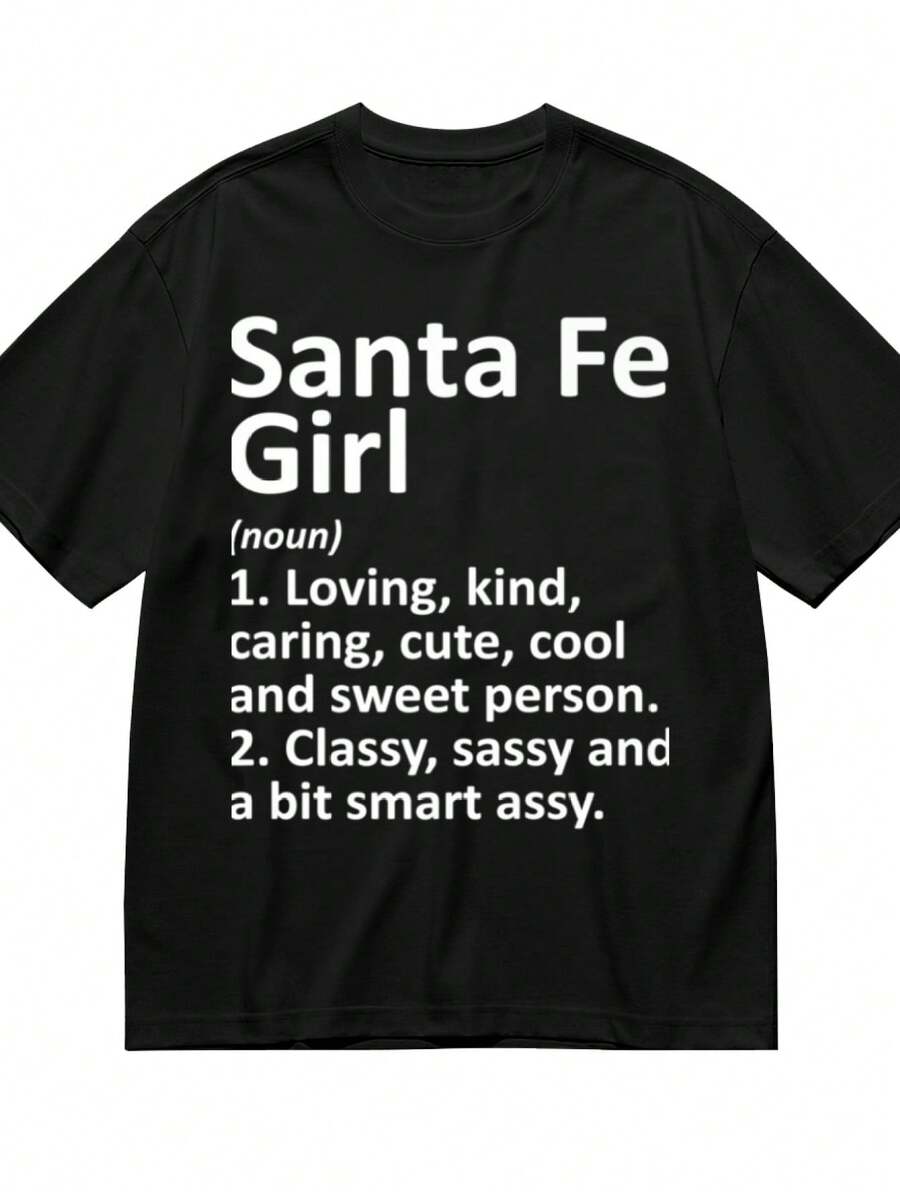 SANTA FE GIRL NM NEW MEXICO Funny City Home Roots T-Shirt For Women Men Cotton Short Sleeve Crew Neck Graphic Top Tee - 黑色 - 查看 1