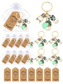 18/9/3pcs Succulent Keychain Guest Favor Gift Set, Includes Keychains, Thank You Cards And Drawstring Bags; Bridal Shower Gift Set, Wedding, Party - Multicolor - View 2