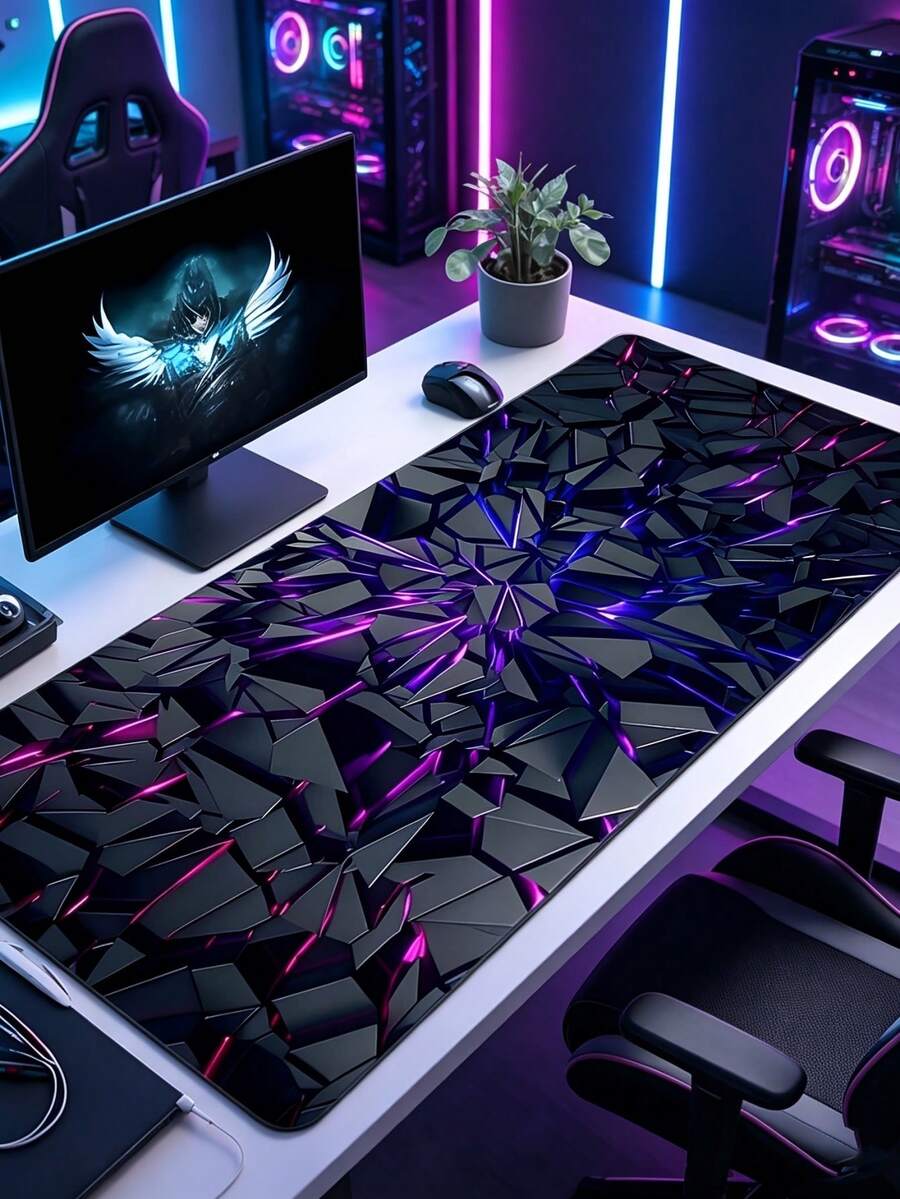 1pc Cyberpunk Large Keyboard & Mouse Pad | Waterproof, Non-Slip, Wear-Resistant Rubber Base | High-Definition 3D Print, Fade-Resistant | Suitable For Gaming, Desktop, Laptop, Desk Decor | E-Sports, Office, Student Tech Desktop Accessory | 4 Sizes Available (S/M/L/XL)