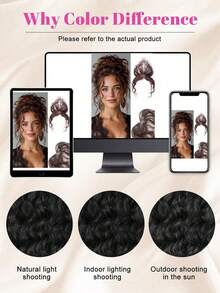 10 Inch Invisible Seamless Hair Topper With Wavy Curls, 12*5cm Handmade Heart-Shaped Net, Bangs On Top, For Adding Volume And Covering Hair Thinning. Long Curly Wig, Natural Invisible Coverage For Gray Hair, With Hair Band And Hair Accessories - Multicolor - View 10