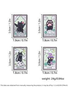 4件組黑色貓咪塔羅牌琺瑯胸針 The Devil Death Ace Of Paws Luck Witch 領口胸針套組 神秘女巫風背包裝飾禮物 - 彩色 - 查看 3