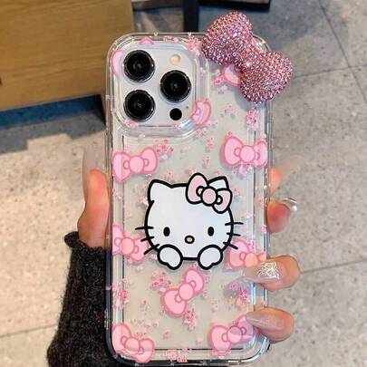 1pc Transparent Air Cushion European Pink 3D Bow KT Apple Phone Case Compatible With 11-17pm
