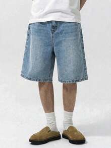 Men's Loose Casual Bermuda Denim Shorts With Pockets, Versatile Summer Jeans Shorts - Dusty Blue - View 1