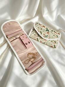 3D Butterfly & Floral Print Travel Jewelry Organizer Bag, Multi-Compartment Zippered Portable Flap Pouch For Necklaces, Earrings, Rings And Accessories, Suitable For Business Trips, Travel And Home - Multicolor - View 10