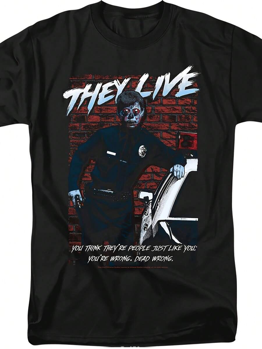 T-shirt unissexo para homem e mulher 250Th Anniversary 2026 New Vintage THEY LIVE Dead Wrong, 100% algodão, macia, casual streetwear essencial para todas as estações, All- - Preto - View 1
