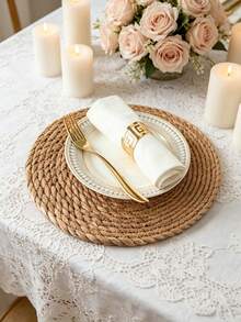 Set 6 Alas Meja Anyaman, Alas Meja Anyaman Rotan Bulat, Alas Meja Anyaman Tahan Panas dan Anti Selip, Dekorasi Meja Rustic Buatan Tangan, Cocok untuk Dapur Rumah, Restoran, Pesta, Pernikahan, Penggunaan Dalam dan Luar Ruangan, Alas Meja Anyaman, Alas Meja Makan Alami, Alas Meja Tahan Panas, Alas Meja Boho - MultiWarna - View 5