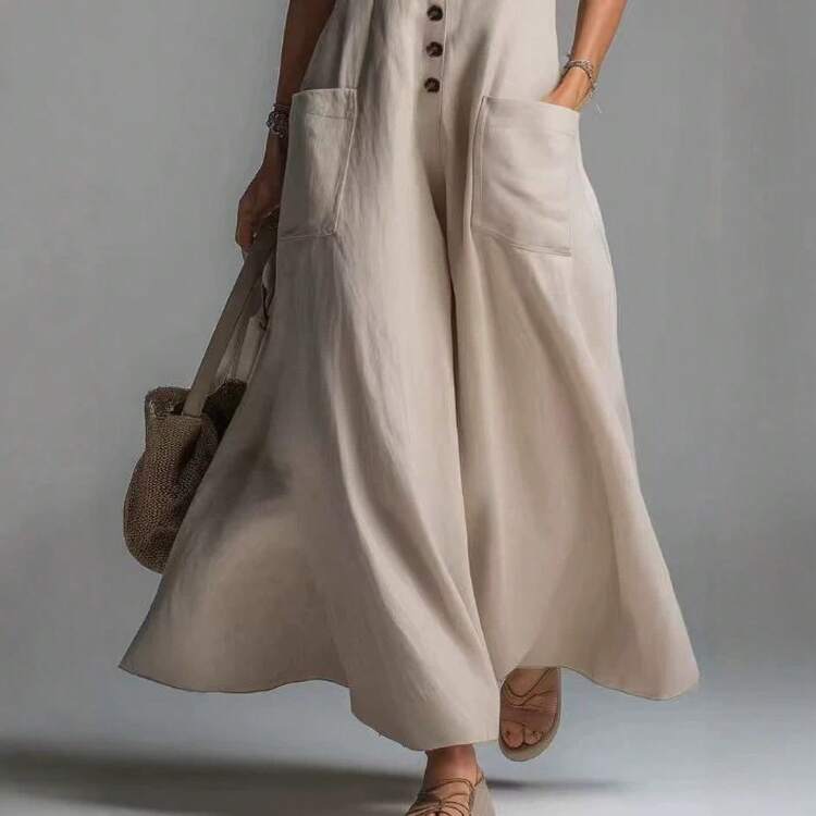 Women's V-Neck Long Summer Dress, Casual And Modern Style, Sleeveless, For The European And American Cross-Border Market. - 黑色 - 查看 2